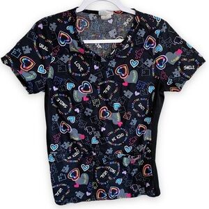 Scrubstar - Black with neon Rainbow design Scrub - Size XS